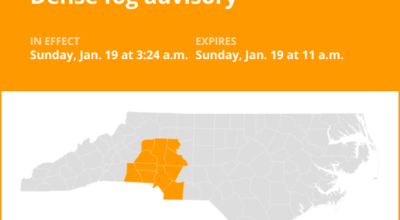 Dense fog advisory for central North Carolina until Sunday midday