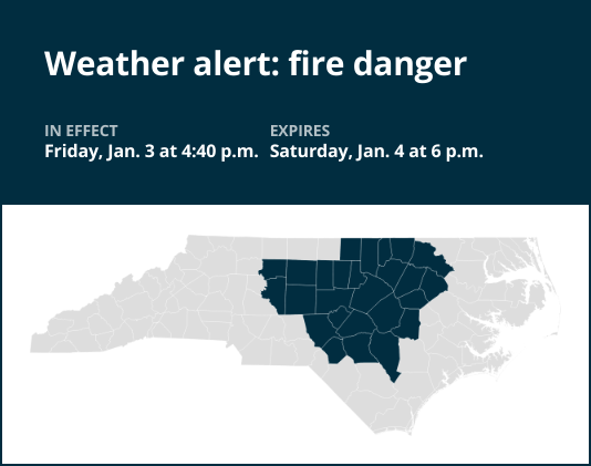 Prepare for fire danger in central North Carolina until Saturday evening