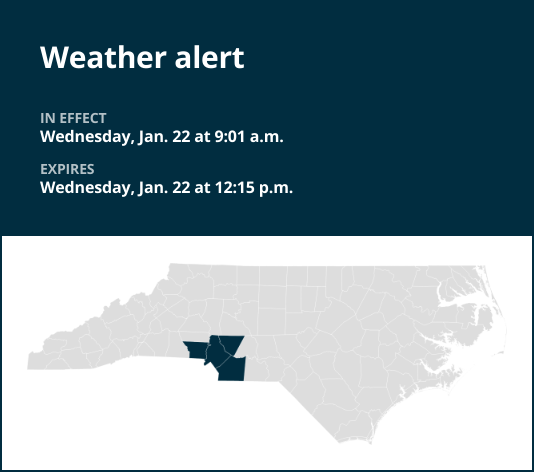 Special weather statement affecting central North Carolina until Wednesday midday