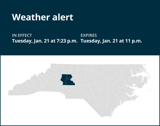 Special weather statement issued for central North Carolina until Tuesday night