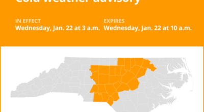 Update: Cold weather advisory issued for central North Carolina for Wednesday