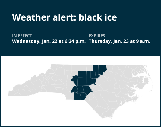 Update: Prepare for black ice in central North Carolina until Thursday morning