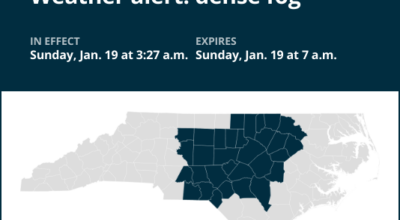 Update: Weather alert for dense fog in central North Carolina until Sunday morning