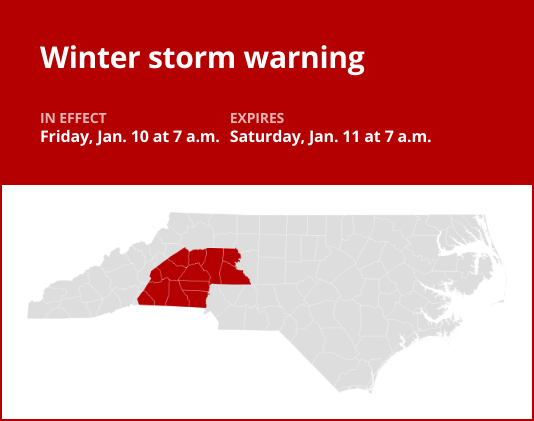 Update: Winter storm warning issued for central North Carolina for Friday and Saturday