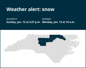 Weather alert for snow and black ice in central North Carolina until Monday morning