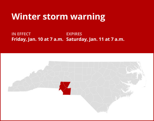 Winter storm warning for central North Carolina for Friday and Saturday