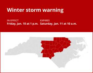 Winter storm warning issued for central North Carolina for Friday and Saturday