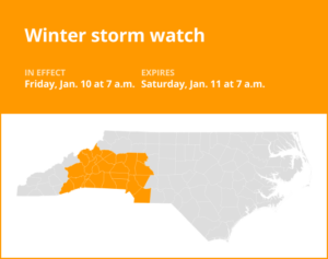 Winter storm watch for central North Carolina for Friday and Saturday