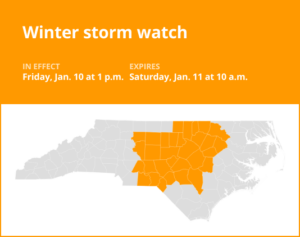 Winter storm watch issued for central North Carolina for Friday and Saturday