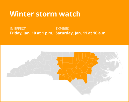 Winter storm watch issued for central North Carolina for Friday and Saturday