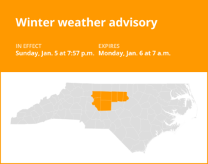 Winter weather advisory issued for central North Carolina until Monday morning