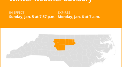 Winter weather advisory issued for central North Carolina until Monday morning