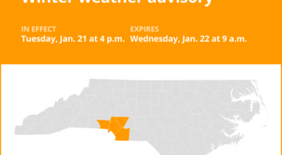 Winter weather advisory issued for central North Carolina until Wednesday morning – up to 2 inches of snow